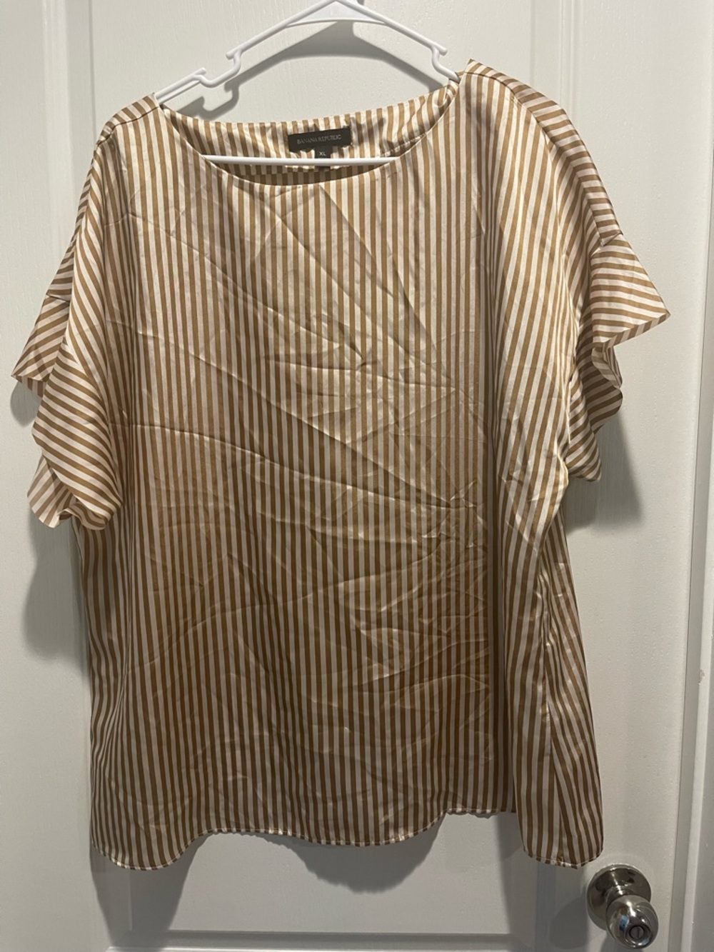 Banana Republic Vertical Stripe Short Sleeve Top - Beige & White